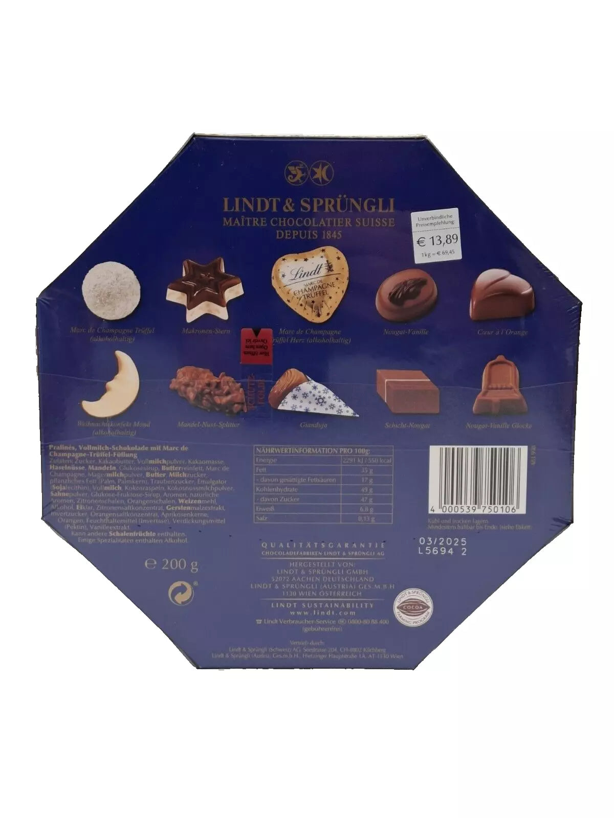 Lindt Praline Geschenkpackung Weihnachten 200gr.